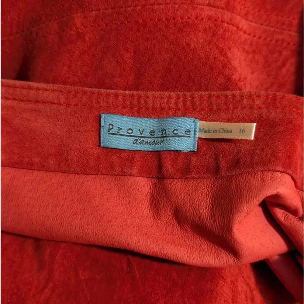 100% Suede Leather Skirt Orange Asymmetrical Midi